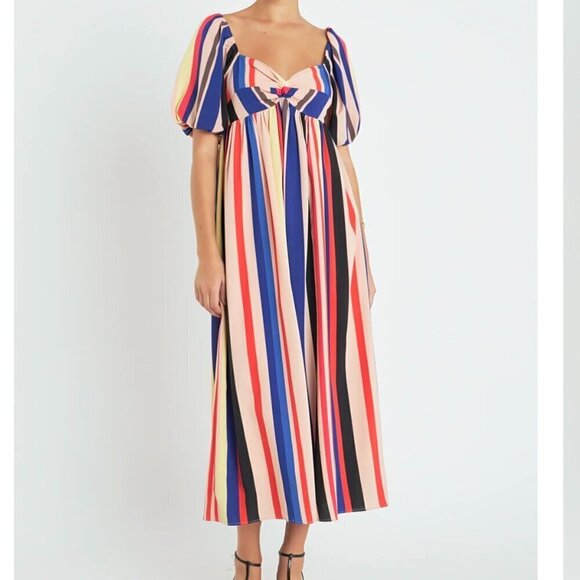 English Factory Multi Color Stripe Lined Maxi Dress L - Picture 1 of 11